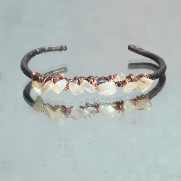 Genuine Moonstone Pure Copper Bangle Cuff Bracelet - Picture 2 of 8